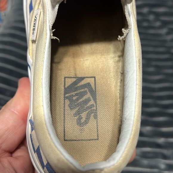 🔥 Vans Off The Wall Blue/Off White Checkered  Slip On Sneakers Men 5  Women 6.5 - Picture 10 of 11